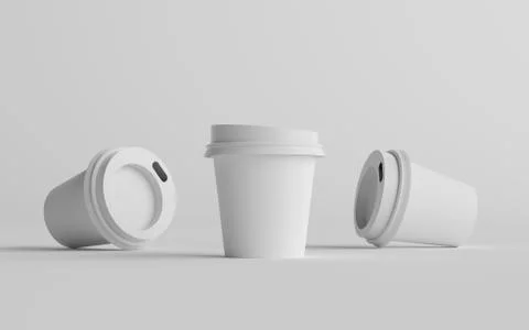 4 oz. Single Wall Paper Espresso  Coffee Cup Mockup with White Lid - Three Cu Stock Illustration