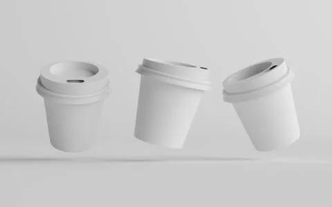 4 oz. Single Wall Paper Espresso  Coffee Cup Mockup with White Lid - Three Cu Stock Illustration