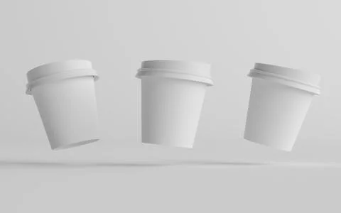 4 oz. Single Wall Paper Espresso  Coffee Cup Mockup with White Lid - Three Cu Stock Illustration