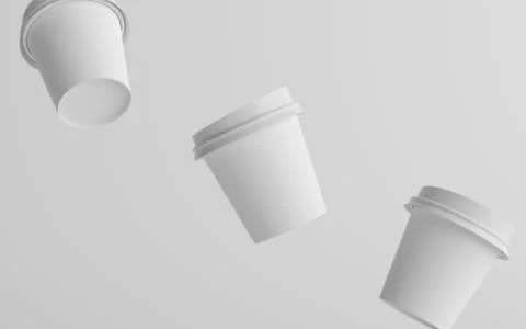 4 oz. Single Wall Paper Espresso  Coffee Cup Mockup with White Lid - Three Fl Stock Illustration