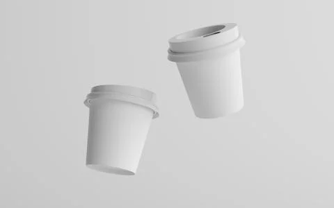 4 oz. Single Wall Paper Espresso  Coffee Cup Mockup with White Lid - Two Floa Stock Illustration