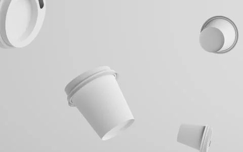 4 oz. Single Wall Paper Espresso  Coffee Cup Mockup with White Lid - Multiple Stock Illustration