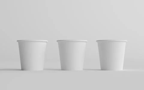 4 oz. Small Single Wall Paper Espresso  Coffee Cup Mockup  - Three Cups. 3D I Stock Illustration