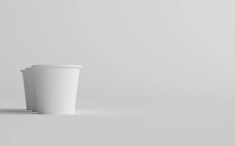4 oz. Small Single Wall Paper Espresso  Coffee Cup Mockup  - Three Cups. 3D I Stock Illustration