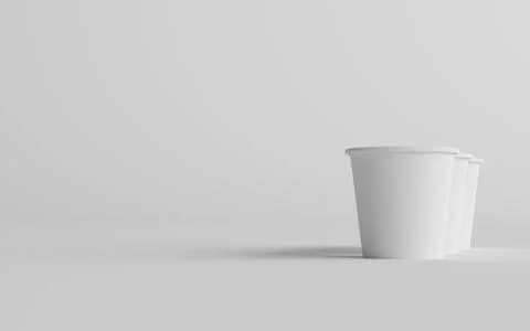 4 oz. Small Single Wall Paper Espresso  Coffee Cup Mockup  - Three Cups. 3D I Stock Illustration