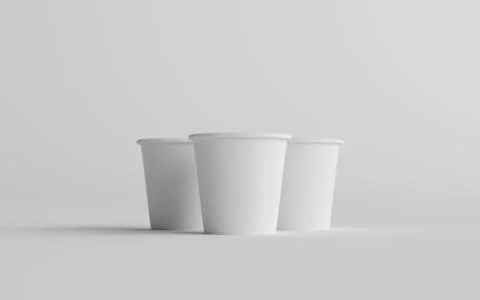 4 oz. Small Single Wall Paper Espresso  Coffee Cup Mockup  - Three Cups. 3D I Stock Illustration