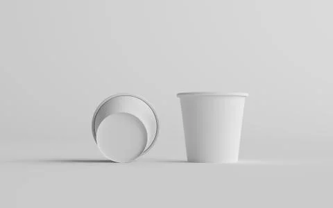 4 oz. Small Single Wall Paper Espresso  Coffee Cup Mockup  - Two Cups. 3D Ill Stock Illustration