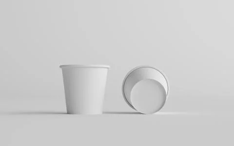 4 oz. Small Single Wall Paper Espresso  Coffee Cup Mockup  - Two Cups. 3D Ill Stock Illustration