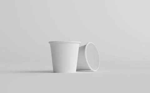 4 oz. Small Single Wall Paper Espresso  Coffee Cup Mockup  - Two Cups. 3D Ill Stock Illustration