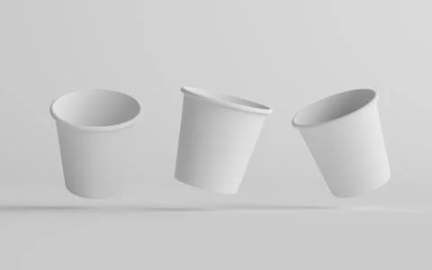 4 oz. Small Single Wall Paper Espresso  Coffee Cup Mockup  - Three Cups. 3D I Stock Illustration