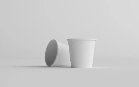 4 oz. Small Single Wall Paper Espresso  Coffee Cup Mockup  - Two Cups. 3D Ill Stock Illustration