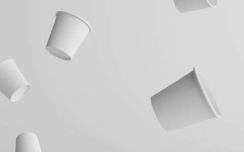 4 oz. Small Single Wall Paper Espresso  Coffee Cup Mockup  - Two Floating Cup Stock Illustration