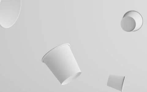 4 oz. Small Single Wall Paper Espresso  Coffee Cup Mockup  - Two Floating Cup Stock Illustration