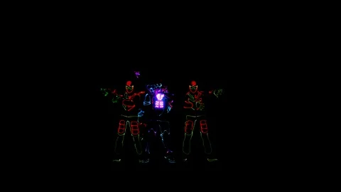 4 people dancing in costumes of LEDs Stock Footage 101697265