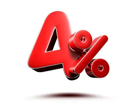 4 percent red on white background illustration 3D rendering with clipping pat Stock Illustration