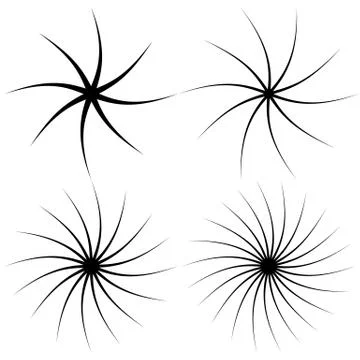 4 radial spiral elements. Rotating, radiating lines with different level of d Stock Illustration