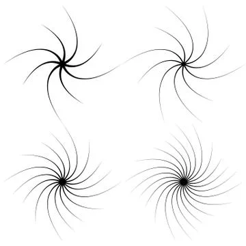 4 radial spiral elements. Rotating, radiating lines with different level of d Illustrazione stock