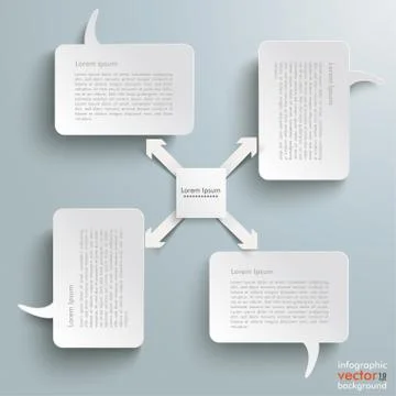 4 rectangle speech bubbles centre 4 arrows Stock Illustration