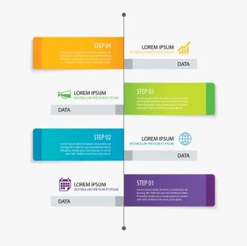 4 rectangle tab timeline infographic options template with paper sheets. Vect Stock Illustration