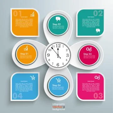 4 Round Quadrates 4 Location Markers Clock Centre Stock Illustration