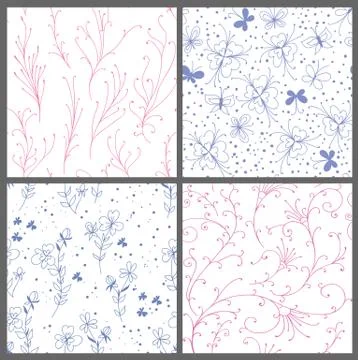 4 seamless floral patterns Illustrazione stock