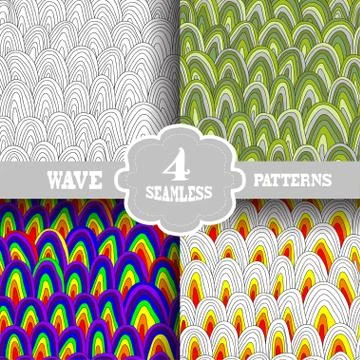 4 seamless pattern with waves, for invitations, cards, scrapbooking, print Stock Illustration