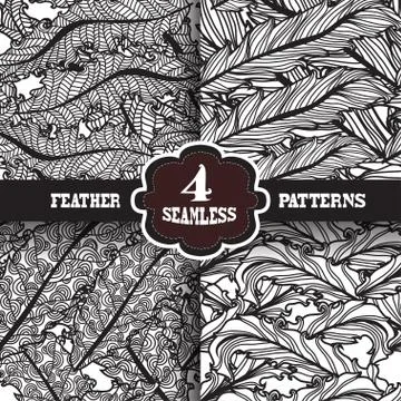4 seamless patterns with decorative feathers. invitations, cards, scrapbooking Illustrazione stock