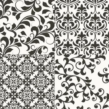 4 seamless vector floral retro patterns Stock Illustration