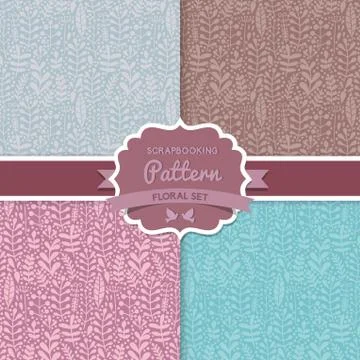 4 seamless vector pattern. plant, leaf. floral patterns (seamlessly tiling).  Illustrazione stock