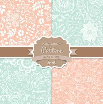 4 seamless vector patterns. shabby chic. floral patterns (seamlessly tiling). Illustrazione stock