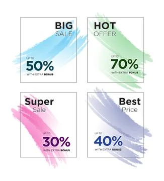 4 set banner ads template of sale with custom abstract watercolor brush backg Stock Illustration
