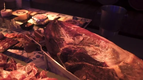 4 shots of carving and serving Jamon / Spanish ham Stock-Footage 119601678
