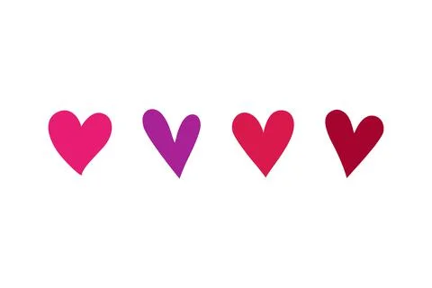 4 Simple Pink and Red Hearts, Suitable for Valentine's Day, Hand drawn Stock Illustration