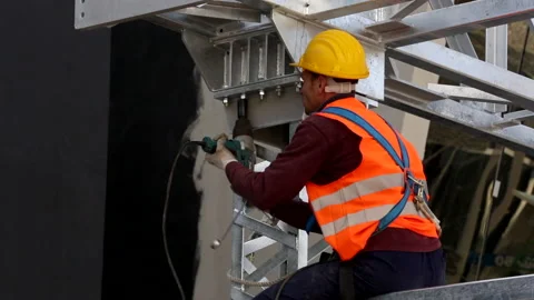 4 Skilled Manual Worker Working And Building Steel Infrastructure Stock Footage