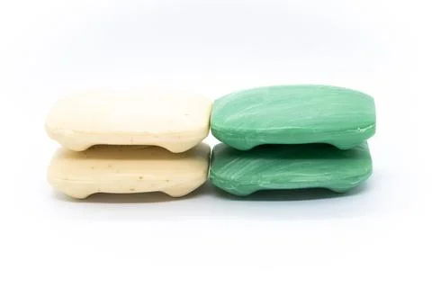4 soap bars stacked on white background Foto stock