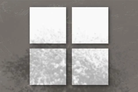 4 square sheets of white textured paper on the blue wall background. Mockup o Stock Illustration