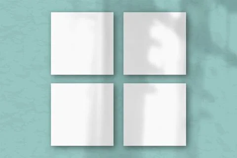 4 square sheets of white textured paper on the blue green wall background. La Stock Illustration