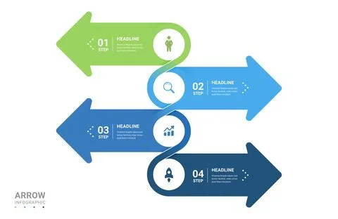 4 Step Interlocking Arrow Process Infographic Diagram Template for Business.. Illustrazione stock
