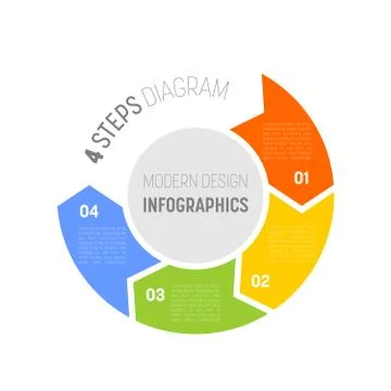 4 step process modern infographic diagram. Graph template of four arrows in the Stock Illustration