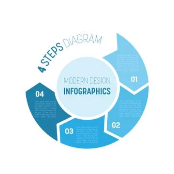 4 step process modern infographic diagram. Graph template of four arrows in the Stock Illustration