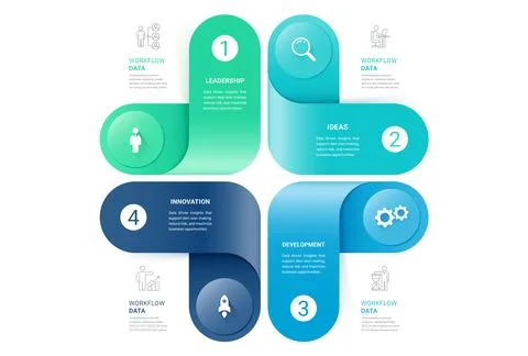 4 Step Rounded Loop Venn Diagram Infographic Template Background with Icons.. Illustrazione stock