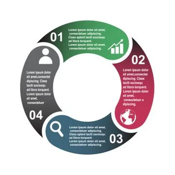 4 step vector element in four colors with labels, infographic diagram. Busine Stock Illustration