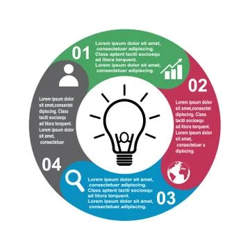 4 step vector element in four colors with labels, infographic diagram. Busine Stock Illustration