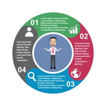4 step vector element in four colors with labels, infographic diagram. Busine Stock Illustration