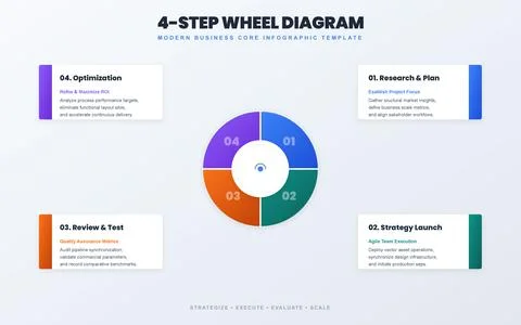 4-Step Wheel Diagram Template for Modern Business Process Infographics Stock Illustration
