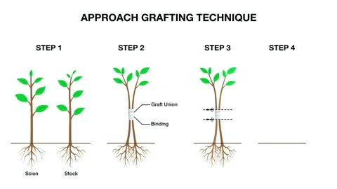 4 steps of approach grafting technique. Agriculture diagram Stock Footage 338188140