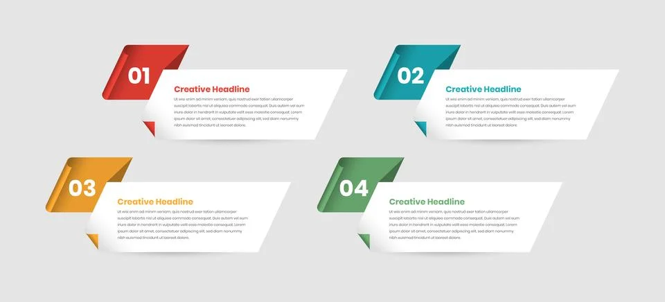 4 Steps business data presentation infographic template with folded shapes Stock Illustration