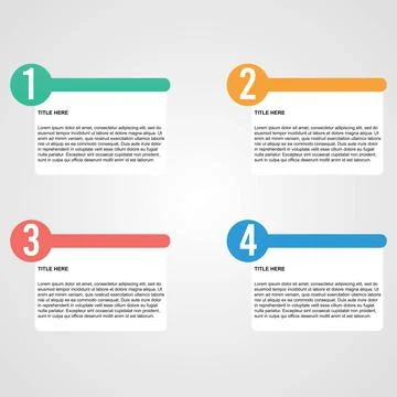 4 Steps with difference color bar and box filled with text vector. Stock Illustration