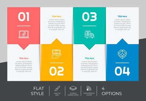 4 steps of Flat infographic vector design with square object for marketing. P 스톡 일러스트