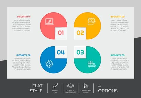 4 steps of Flat infographic vector design with circle object for marketing. P 스톡 일러스트